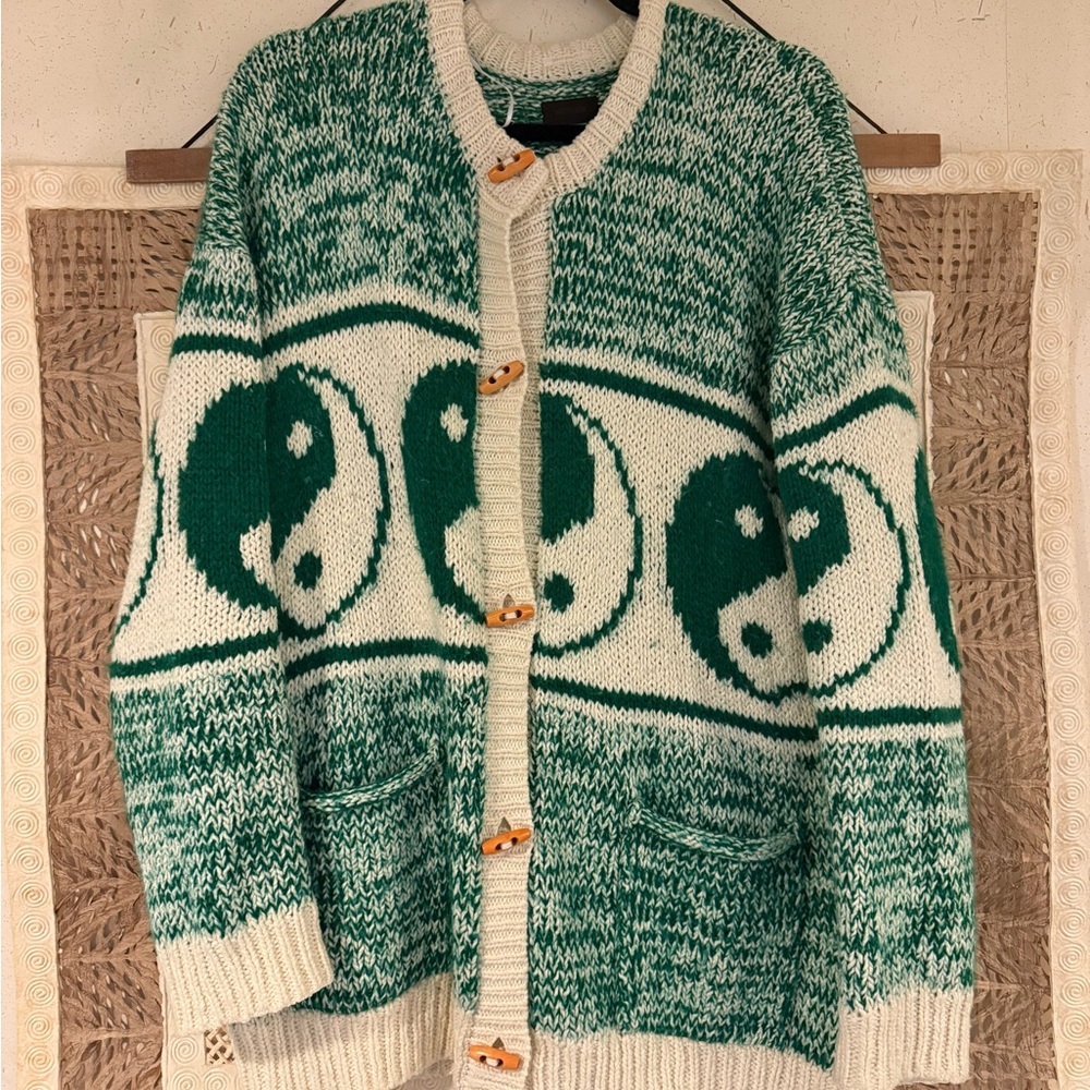 Green and Cream Yin Yang Sweater